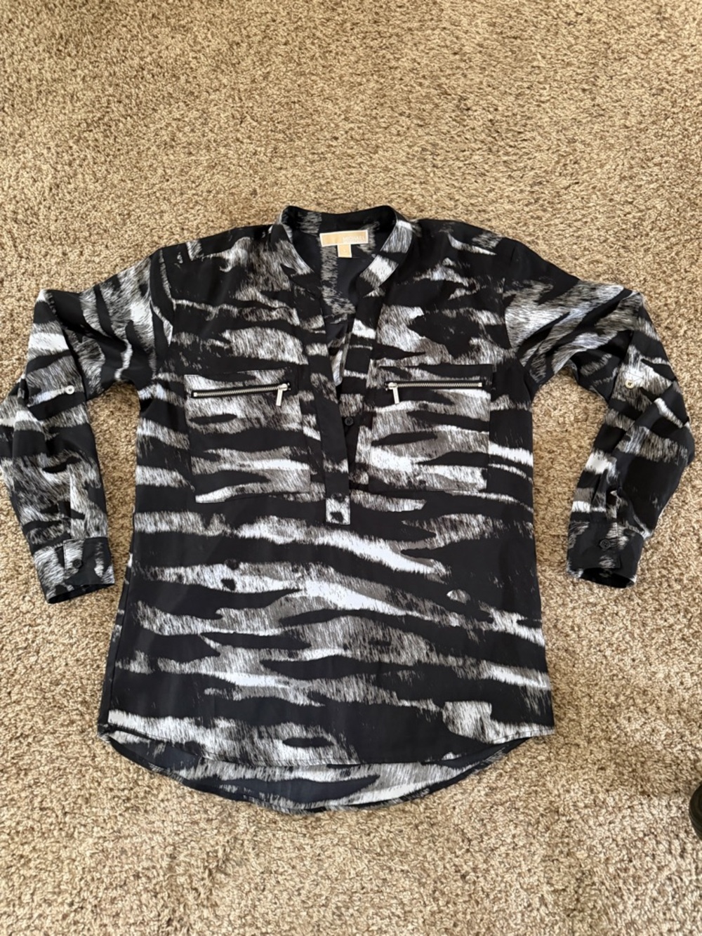 Michael Kors Black and White Abstract Print Blouse
